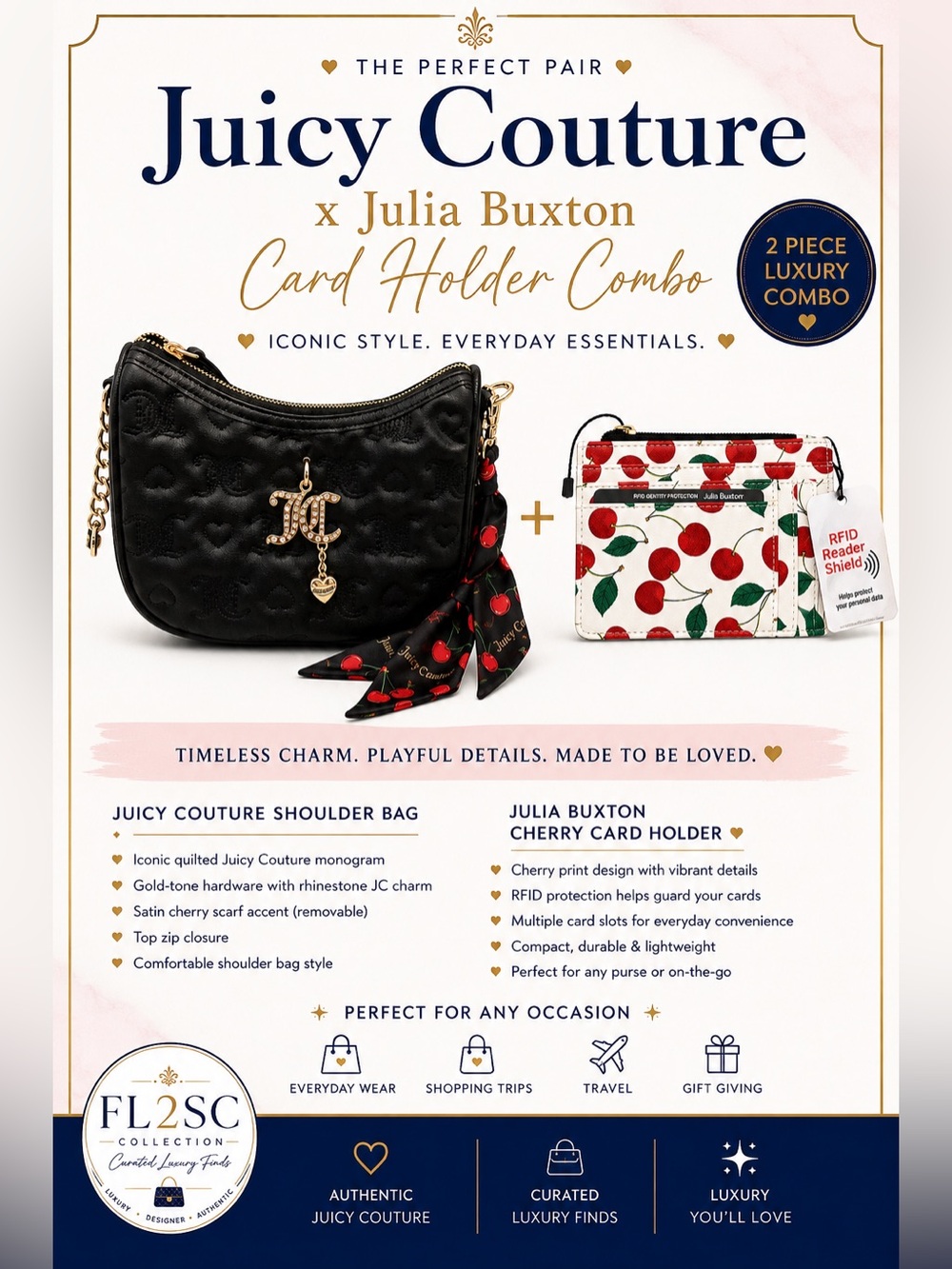 Juicy Couture Black Quilted Crossbody Bag & Julia Buxton Cherry Card Holder